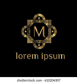 Geometric golden vector logo design letter M