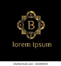 Geometric golden vector logo design letter B
