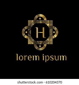 Geometric golden vector logo design letter H