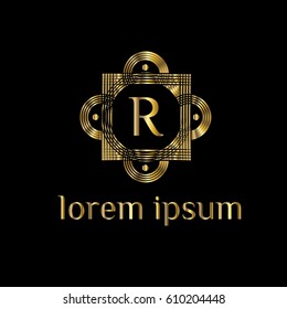 Geometric golden vector logo design letter R