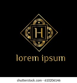 Geometric golden vector logo design letter H