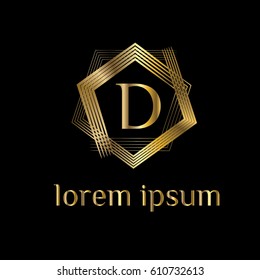 Geometric golden vector logo design template letter D