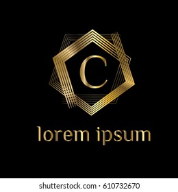 Geometric golden vector logo design template letter C