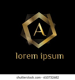 Geometric golden vector logo design template letter A
