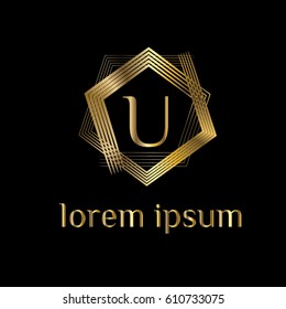 Letra geométrica de diseño de logotipo vectorial dorado letra U