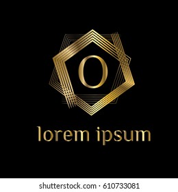 Geometric golden vector logo design template letter O