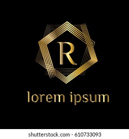 Geometric golden vector logo design template letter R