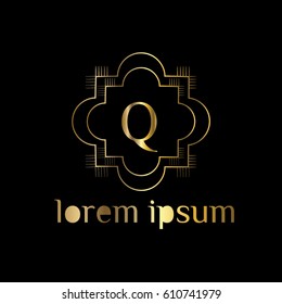 Geometric  golden vector logo letter Q