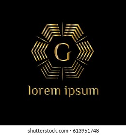 Geometric golden vector logo. Letter G monogram
