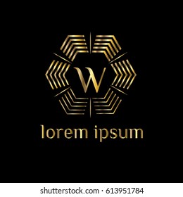 Geometric golden vector logo. Letter W monogram