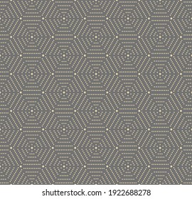 Ornamento vectorial geométrico dorado con elementos hexagonales punteados dorados. Ornamento geométrico moderno. Patrón moderno abstracto sin inconvenientes