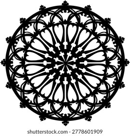Geometric Gothic Design: Intricate pattern of an architectural rose window with symmetrical design and repetitive motifs, evoking a sense of artistic beauty and historical significance.