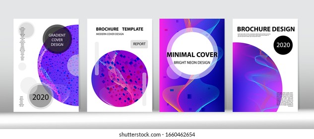 Geometric Gradient Overlay. Pink Purple Blue Digital Vector Cover Layout. Big Data Neon Tech Wallpaper. 3D Fluid Shapes Modern Cover Template. Minimal Covers Set. Abstract Equalizer Music Magazine