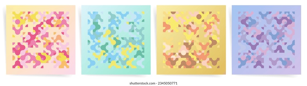Plantillas de degradado geométrico. Resumen del conjunto de vectores de Maze para diseño moderno, afiches, portadas, posts cuadrados. Luminosos Fondos Coloridos.