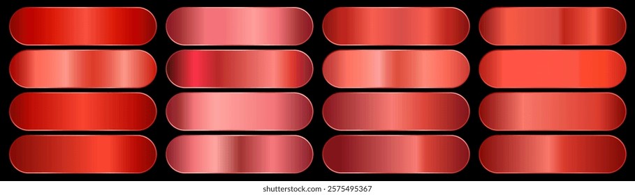 Geometric gradients Set of red color metallic gradients.
