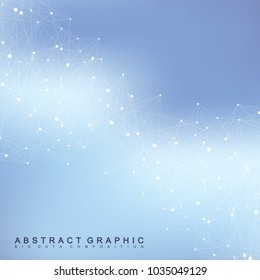 Geometric graphic background communication. Big data complex with compounds. Perspective backdrop. Minimal array. Digital data visualization. Scientific cybernetic vector illustration