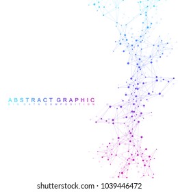 Geometric graphic background communication. Big data complex with compounds. Perspective backdrop. Minimal array. Digital data visualization. Scientific cybernetic vector illustration