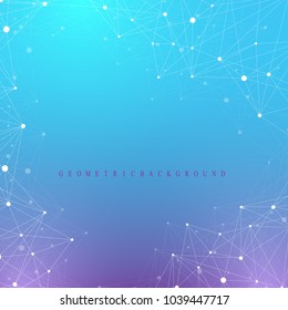 Geometric graphic background communication. Big data complex with compounds. Perspective backdrop. Minimal array. Digital data visualization. Scientific cybernetic vector illustration