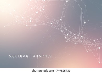 Geometric graphic background communication. Global network connections. Wireframe complex with compounds. Perspective backdrop. Digital data visualization. Scientific cybernetic vector