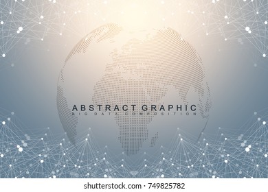 Geometric graphic background communication. Global network connections. Wireframe complex with compounds. Perspective backdrop. Digital data visualization. Scientific cybernetic vector