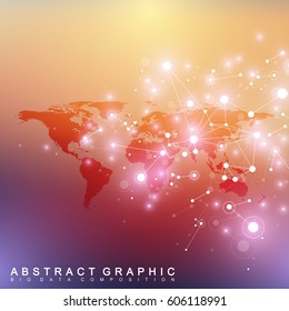 Geometric graphic background communication with Political World Map. Big data complex with compounds. Perspective minimal array. Digital data visualization. Scientific cybernetic vector illustration