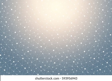 Geometric Graphic Background With Connected Lines And Dots. Scientific Cybernetic Particle Compounds. Minimal Array. Lines Plexus. Chemical Surface Pattern. Vector Illustration