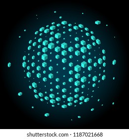 Geometric graphic background cube and communication. Data sorting from chaos to system. Big data smart system.