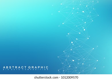 Geometric graphic background molecule and communication. Big data complex with compounds. Perspective backdrop. Minimal array. Digital data visualization. Scientific cybernetic vector illustration