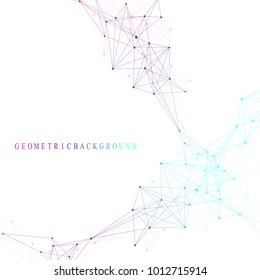 Geometric graphic background molecule and communication. Big data complex with compounds. Perspective backdrop. Minimal array. Digital data visualization. Scientific cybernetic vector illustration
