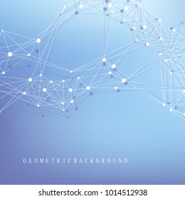 Geometric graphic background molecule and communication. Big data complex with compounds. Perspective backdrop. Minimal array. Digital data visualization. Scientific cybernetic vector illustration