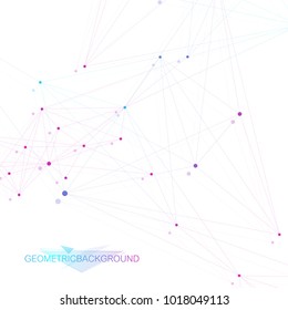 Geometric graphic background molecule and communication. Big data complex with compounds. Perspective backdrop. Minimal array. Digital data visualization. Scientific cybernetic vector illustration