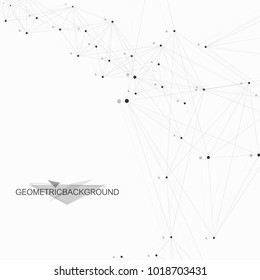 Geometric graphic background molecule and communication. Big data complex with compounds. Perspective backdrop. Minimal array. Digital data visualization. Scientific cybernetic vector illustration