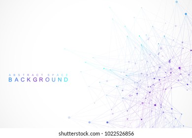 Molécula de fondo geométrica gráfica y comunicación. Grandes complejos de datos con compuestos. Fondo de perspectiva. Matriz mínima Grandes datos. Visualización de datos digitales. Ilustración vectorial científica