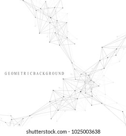 Geometric graphic background molecule and communication. Big data complex with compounds. Perspective backdrop. Minimal array. Digital data visualization. Scientific cybernetic vector illustration