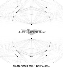 Geometric graphic background molecule and communication. Big data complex with compounds. Perspective backdrop. Minimal array. Digital data visualization. Scientific cybernetic vector illustration