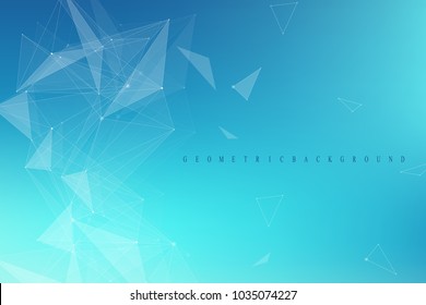 Geometric graphic background molecule and communication. Big data complex with compounds. Perspective backdrop. Minimal array Big data. Digital data visualization. Scientific vector illustration