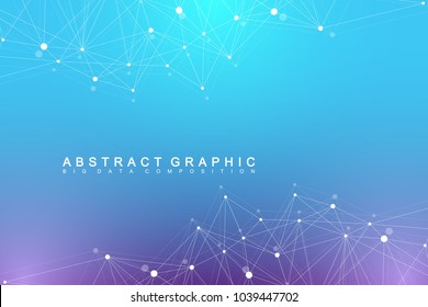 Geometric graphic background molecule and communication. Big data complex with compounds. Perspective backdrop. Minimal array Big data. Digital data visualization. Scientific vector illustration