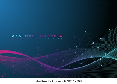 Geometric graphic background molecule and communication. Big data complex with compounds. Perspective backdrop. Minimal array Big data. Digital data visualization. Scientific vector illustration