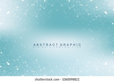Geometric graphic background molecule and communication. Big data complex with compounds. Perspective backdrop. Minimal array. Digital data visualization. Scientific cybernetic vector illustration