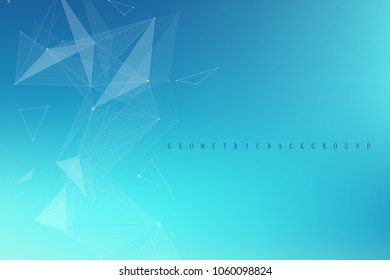 Geometric graphic background molecule and communication. Big data complex with compounds. Perspective backdrop. Minimal array. Digital data visualization. Scientific cybernetic vector illustration
