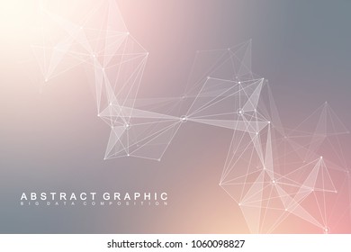 Geometric graphic background molecule and communication. Big data complex with compounds. Perspective backdrop. Minimal array. Digital data visualization. Scientific cybernetic vector illustration
