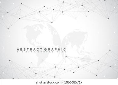 Geometric graphic background molecule and communication. Big data complex with compounds. Perspective backdrop. Minimal array. Digital data visualization. Scientific cybernetic vector illustration