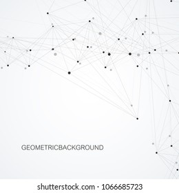 Geometric graphic background molecule and communication. Big data complex with compounds. Perspective backdrop. Minimal array. Digital data visualization. Scientific cybernetic vector illustration