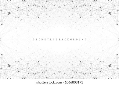 Geometric graphic background molecule and communication. Big data complex with compounds. Perspective backdrop. Minimal array. Digital data visualization. Scientific cybernetic vector illustration