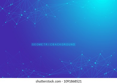 Geometric graphic background molecule and communication. Connected lines with dots. Minimalism chaotic illustration background. Concept of the science, chemistry, biology, medicine, technology. - Shutterstock ID 1091868521