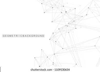 Geometric graphic background molecule and communication. Big data complex with compounds. Perspective backdrop. Minimal array Big data. Digital data visualization. Scientific vector illustration