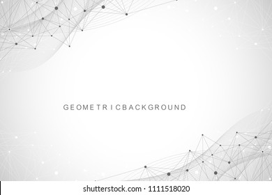 Molécula de fondo geométrica gráfica y comunicación. Grandes complejos de datos con compuestos. Fondo de perspectiva. Arreglo mínimo. Visualización de datos digitales. Ilustración cibernetica vectorial científica
