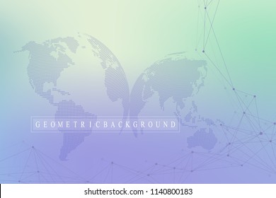 Geometric graphic background molecule and communication. Big data complex with compounds. Perspective backdrop. Minimal array. Digital data visualization. Scientific cybernetic vector illustration