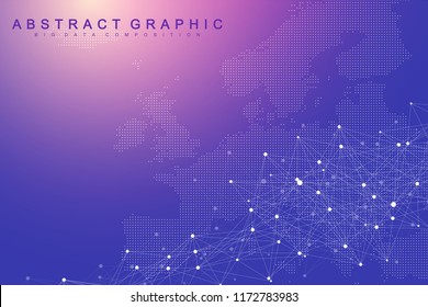 Geometric graphic background molecule and communication. Big data complex with compounds. Perspective backdrop. Minimal array. Digital data visualization. Scientific cybernetic vector illustration