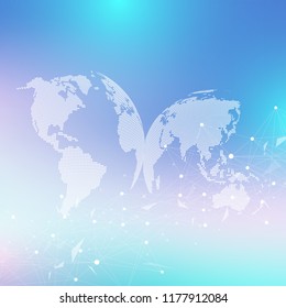 Geometric graphic background molecule and communication. Big data complex with compounds. Perspective backdrop. Minimal array. Digital data visualization. Scientific cybernetic vector illustration